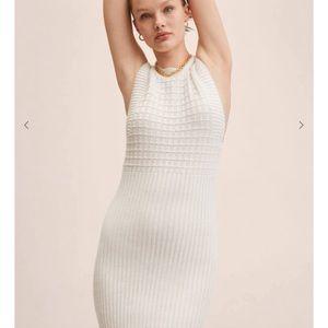 Mango open back knitted midi dress in ecru